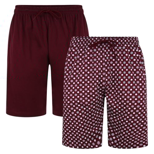 KAM Twin Pack Lounge Shorts Burgundy